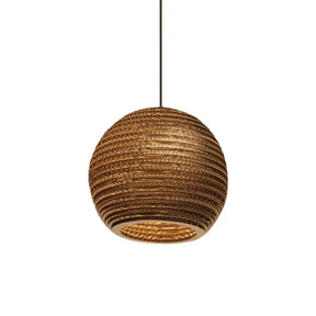 Rustic Brown Corrugated Paper Pendant Light For Dining Room - Globe/Oval/Vase Design / Globe