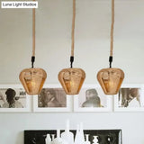 Rustic Brown Hemp Rope Pendant Light Fixture With Inverted Droplets - Multi-Light Option