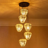 Rustic Brown Hemp Rope Pendant Light Fixture With Inverted Droplets - Multi-Light Option / Round