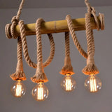 Rustic Brown Island Pendant Light With Rope And Bamboo Pole 4 /