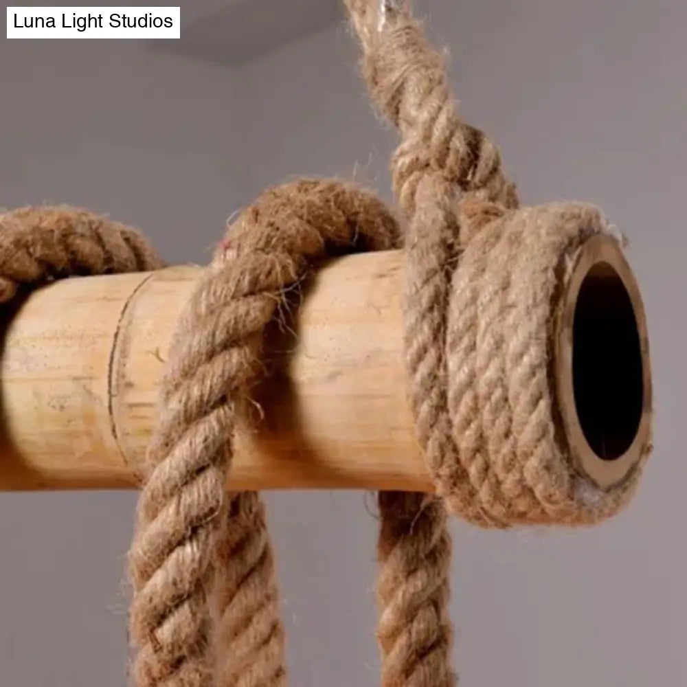 Rustic Brown Island Pendant Light With Rope And Bamboo Pole