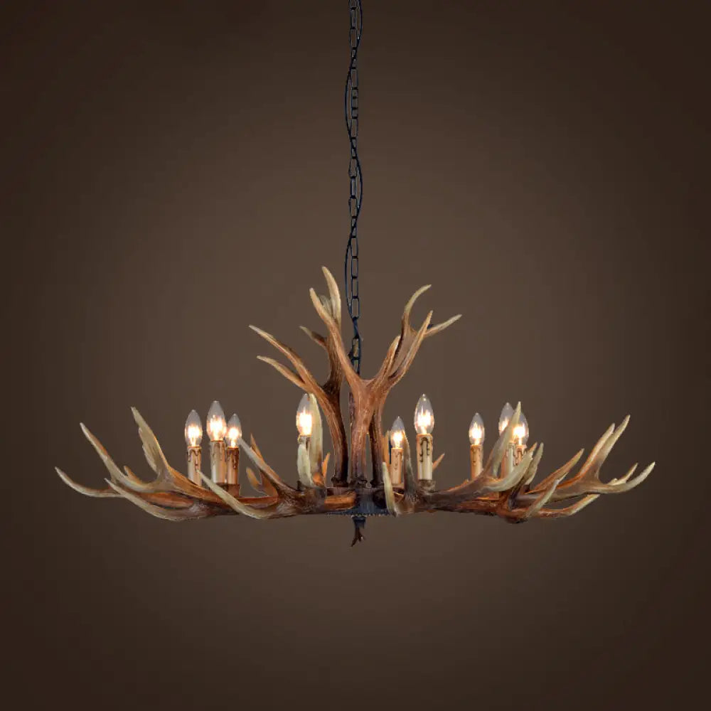 Rustic Brown Resin Antler Chandelier Ceiling Light With Candle Design - Authentic Look 10 / A