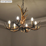 Rustic Brown Resin Antler Chandelier Ceiling Light With Candle Design - Authentic Look
