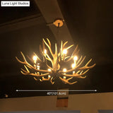 Rustic Brown Resin Antler Chandelier Ceiling Light With Candle Design - Authentic Look