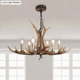 Rustic Brown Resin Antler Chandelier Ceiling Light With Candle Design - Authentic Look