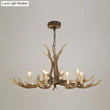 Rustic Brown Resin Antler Chandelier Ceiling Light With Candle Design - Authentic Look