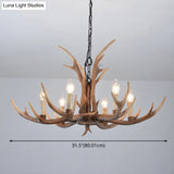 Rustic Brown Resin Antler Chandelier Ceiling Light With Candle Design - Authentic Look
