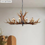 Rustic Brown Resin Antler Chandelier Ceiling Light With Candle Design - Authentic Look