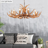 Rustic Brown Resin Chandelier With Deer Antler - 4/6/8 Heads Candle Pendant Light For Dining Room