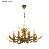 Rustic Brown Resin Chandelier With Deer Antler - 4/6/8 Heads Candle Pendant Light For Dining Room