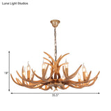 Rustic Brown Resin Chandelier With Deer Antler - 4/6/8 Heads Candle Pendant Light For Dining Room