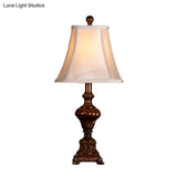 Rustic Brown Resin Nightstand Lamp With Urn Shaped Base Fabric Shade And 1-Bulb