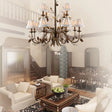 Rustic Brown Scalloped Chandelier With 12 Lights Metal Pendant Light Fixture And White Fabric Shade
