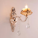 Rustic Bud Wall Light With Ruffle Glass And Crystal Draping In Weathered Zinc - Vintage Mount
