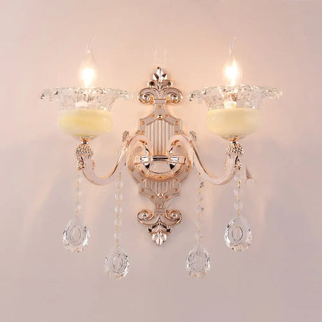 Rustic Bud Wall Light With Ruffle Glass And Crystal Draping In Weathered Zinc - Vintage Mount