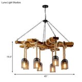 Rustic Caged Dining Room Chandelier Pendant With Retro Metallic Finish - 3/6/8 Lights & Wooden