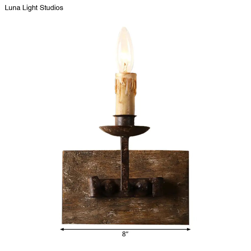Rustic Candelabra Wall Light Fixture - 1/2/3-Bulb Metallic Lamp In Brown With Wood Backplate