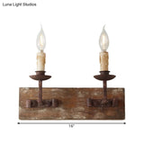 Rustic Candelabra Wall Light Fixture - 1/2/3-Bulb Metallic Lamp In Brown With Wood Backplate