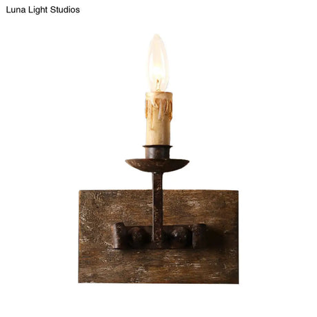 Rustic Candelabra Wall Light Fixture - 1/2/3-Bulb Metallic Lamp In Brown With Wood Backplate