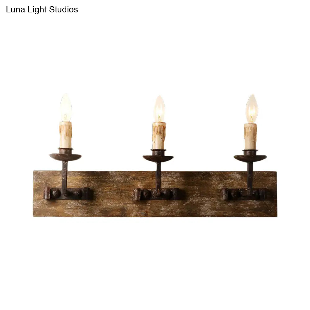 Rustic Candelabra Wall Light Fixture - 1/2/3-Bulb Metallic Lamp In Brown With Wood Backplate