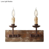 Rustic Candelabra Wall Light Fixture - 1/2/3-Bulb Metallic Lamp In Brown With Wood Backplate