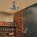 Rustic Candle Chandelier: Wrought Iron 6-Light Suspension Lamp With Crystal Accent - Brass Finish