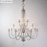 Rustic Candlestick Chandelier With Crystal Strand Elegant Metallic Hanging Light Kit