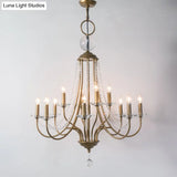 Rustic Candlestick Chandelier With Crystal Strand Elegant Metallic Hanging Light Kit