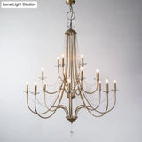 Rustic Candlestick Chandelier With Crystal Strand Elegant Metallic Hanging Light Kit
