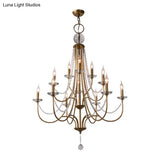 Rustic Candlestick Chandelier With Crystal Strand Elegant Metallic Hanging Light Kit