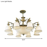 Rustic Carillon Chandelier Lighting - 11-Head White Glass Fixture In Brass