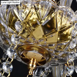 Rustic Clear Crystal Pendant Chandelier: 6/8/10 Heads Beige Hanging Ceiling Light With Fabric Shade