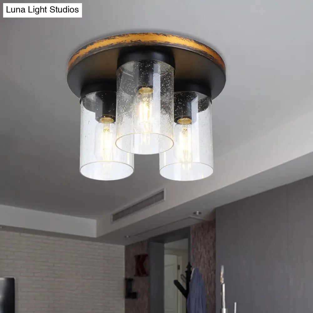 Rustic Clear Glass Ceiling Light With 3 Downward Cylindrical Bulbs - Flushmount