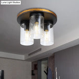 Rustic Clear Glass Ceiling Light With 3 Downward Cylindrical Bulbs - Flushmount