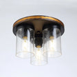 Rustic Clear Glass Ceiling Light With 3 Downward Cylindrical Bulbs - Flushmount