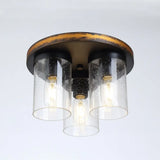 Rustic Clear Glass Ceiling Light With 3 Downward Cylindrical Bulbs - Flushmount