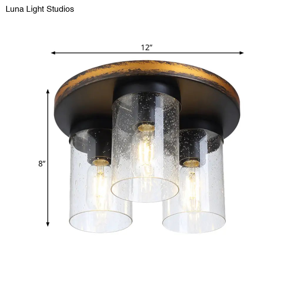 Rustic Clear Glass Ceiling Light With 3 Downward Cylindrical Bulbs - Flushmount