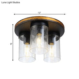 Rustic Clear Glass Ceiling Light With 3 Downward Cylindrical Bulbs - Flushmount