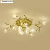 Rustic Clear Glass Sputnik Semi Flush Light With Crystal Deco - Black/Gold Finish