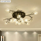 Rustic Clear Glass Sputnik Semi Flush Light With Crystal Deco - Black/Gold Finish