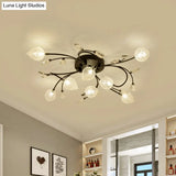 Rustic Clear Glass Sputnik Semi Flush Light With Crystal Deco - Black/Gold Finish