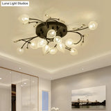Rustic Clear Glass Sputnik Semi Flush Light With Crystal Deco - Black/Gold Finish