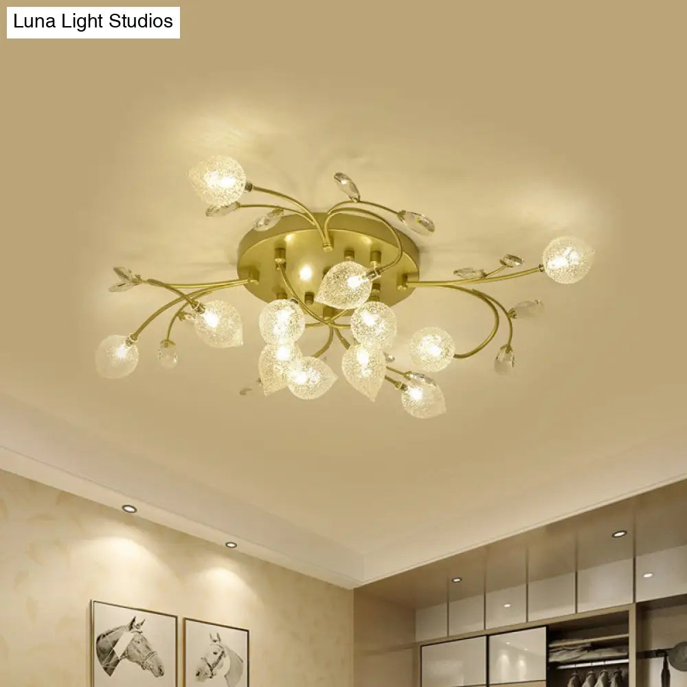 Rustic Clear Glass Sputnik Semi Flush Light With Crystal Deco - Black/Gold Finish