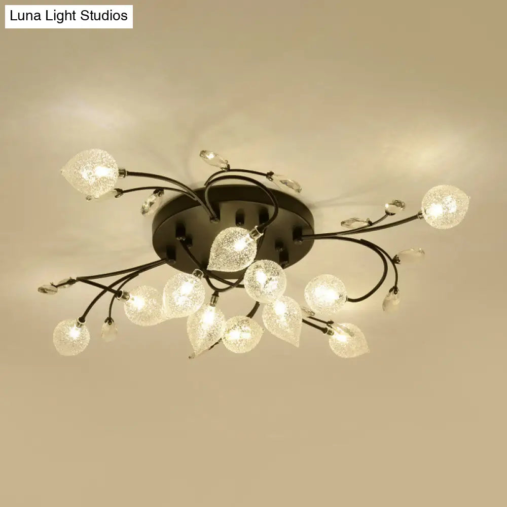 Rustic Clear Glass Sputnik Semi Flush Light With Crystal Deco - Black/Gold Finish