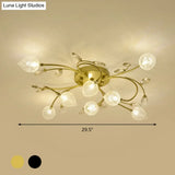 Rustic Clear Glass Sputnik Semi Flush Light With Crystal Deco - Black/Gold Finish