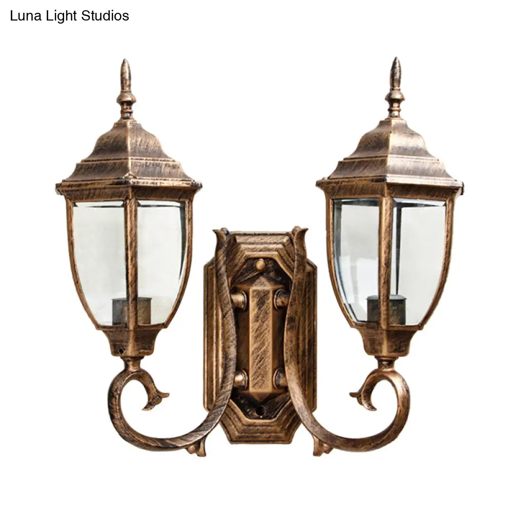 Rustic Clear Glass Urn Wall Sconce Lamp - 2 Bulb Lighting For Lodges With Twisted Arm
