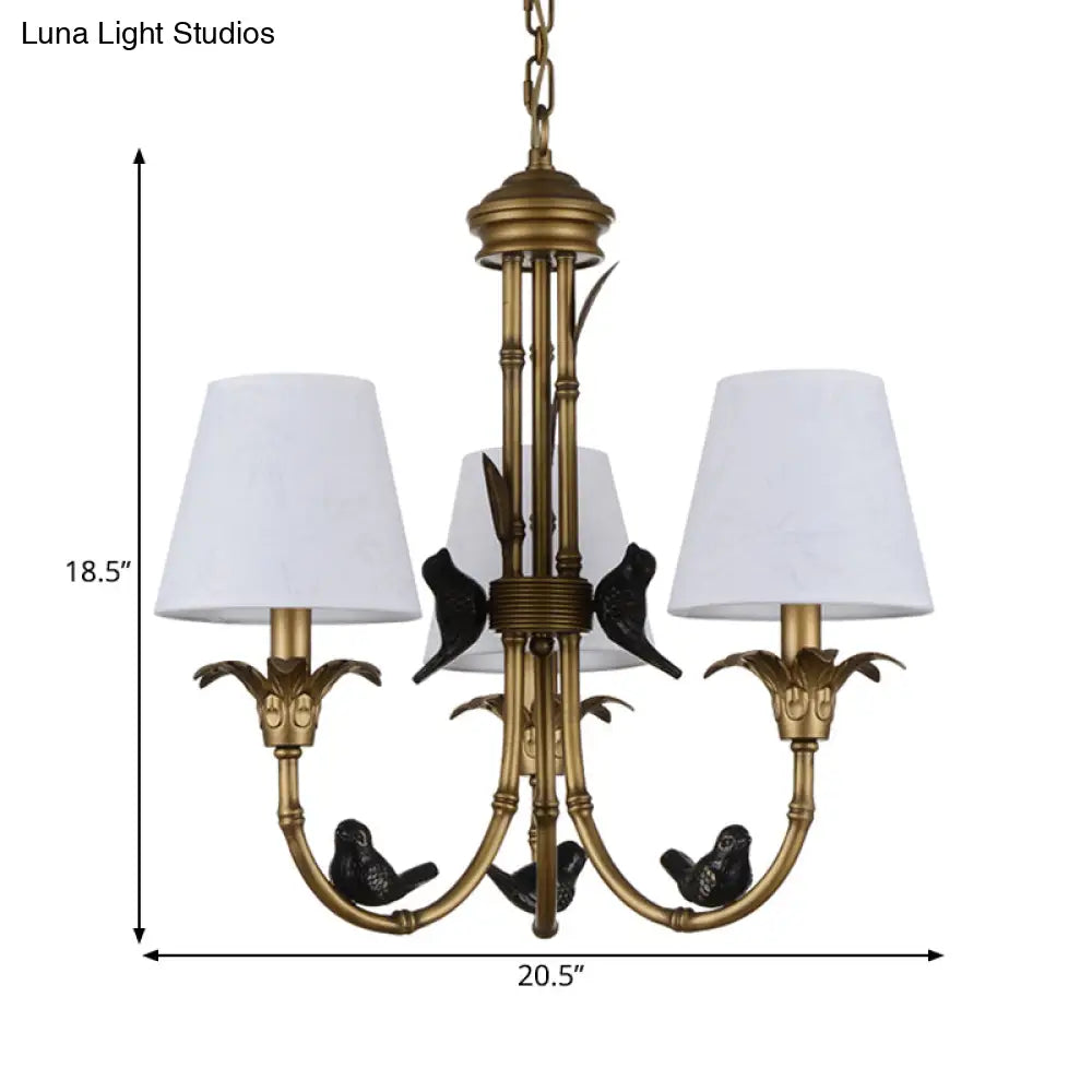 Rustic Cone Fabric Hanging Chandelier - White 3/6/8 Lights Suspension Pendant For Living Room