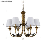 Rustic Cone Fabric Hanging Chandelier - White 3/6/8 Lights Suspension Pendant For Living Room