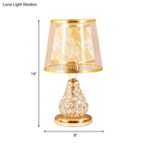 Rustic Conical Fabric Night Lamp With Crystal-Encrusted Gold Base