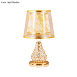 Rustic Conical Fabric Night Lamp With Crystal-Encrusted Gold Base